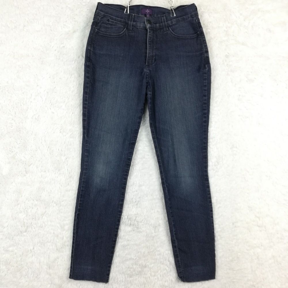 NYDJ Womens Jeans Skinny‎ Denim Blue Dark Medium Wash Mid Rise Raw Hem 6
